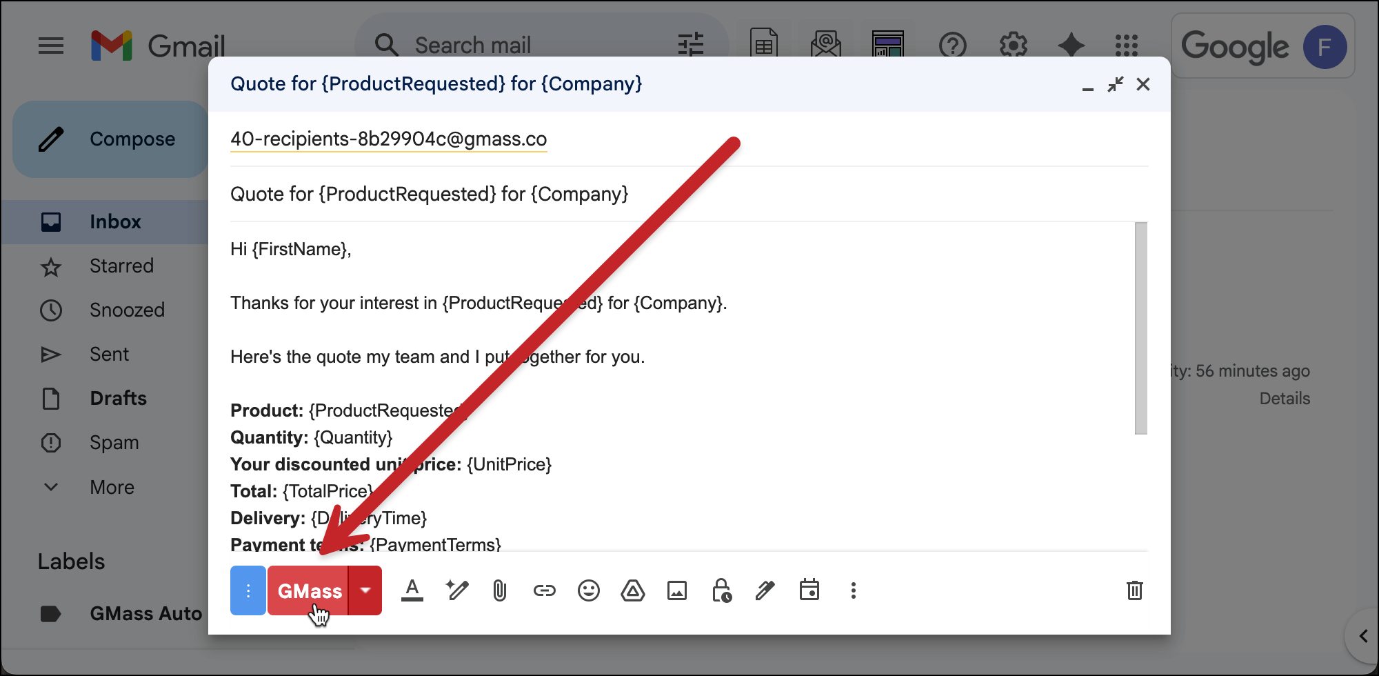 Click the GMass button to generate the drafts