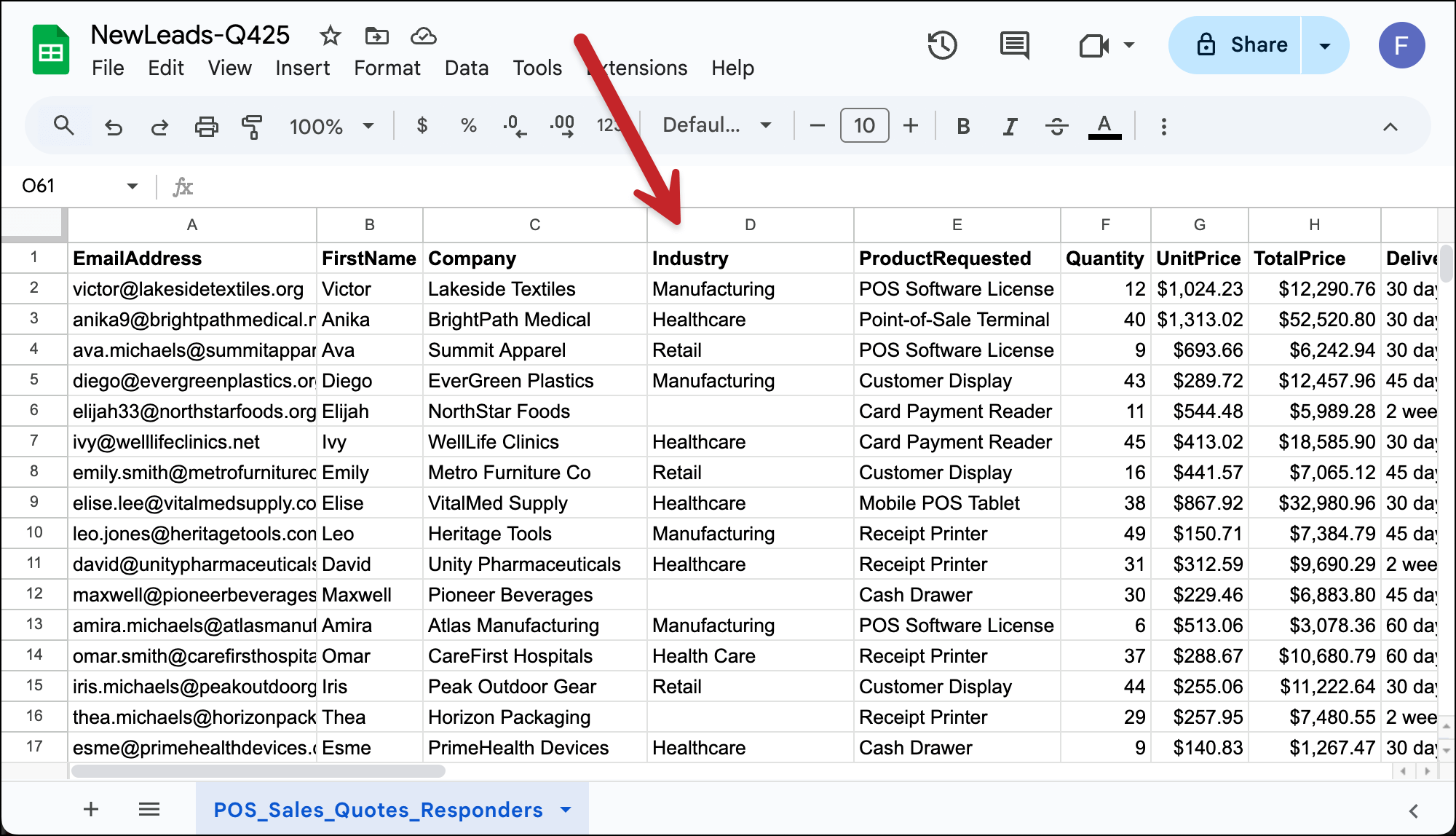 Add an industry column for conditional content