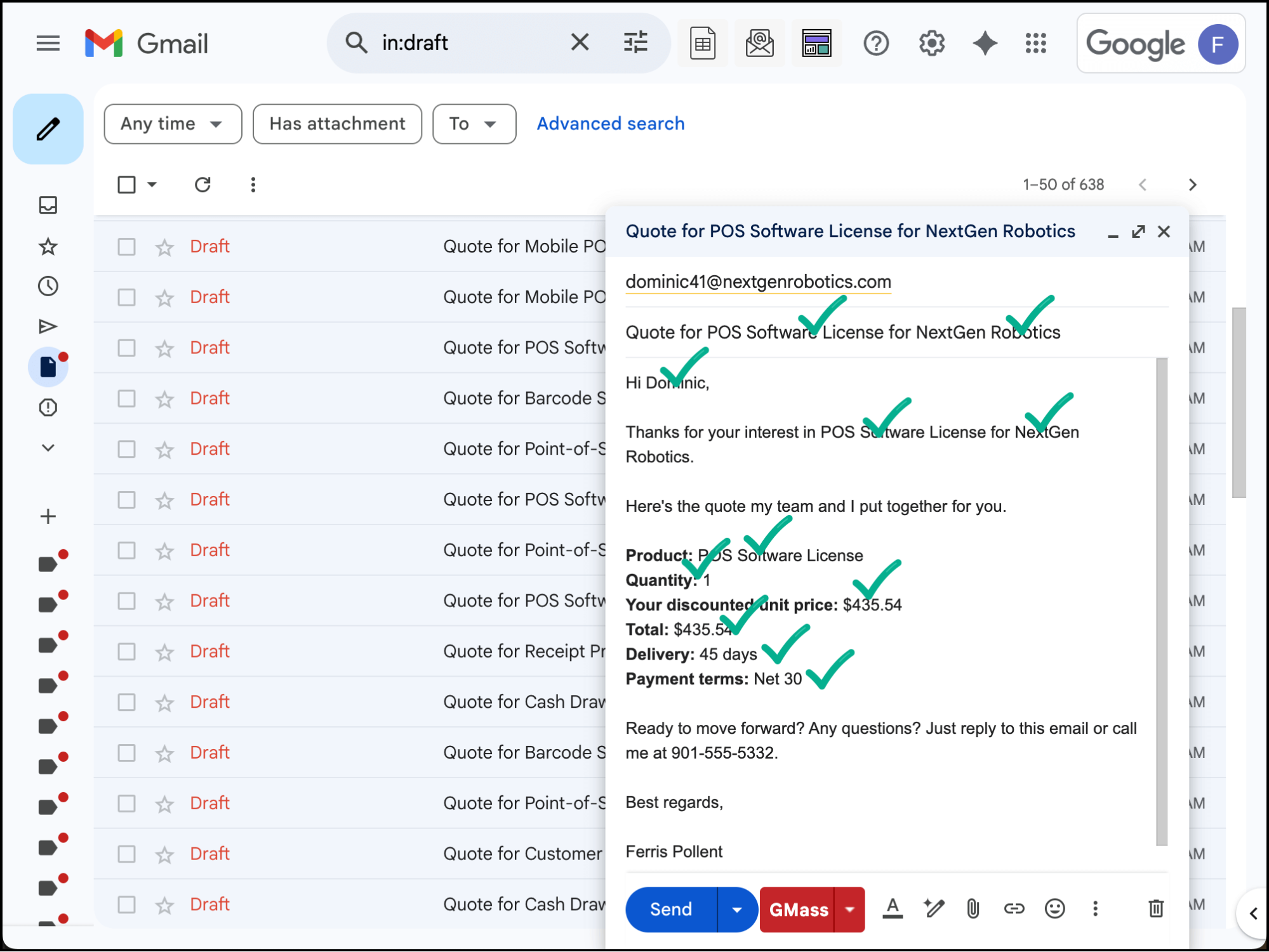 Spot check your bulk sales quote mail merge drafts