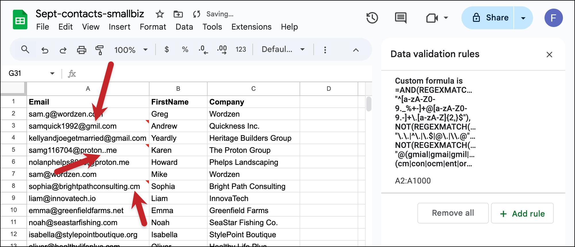 Spotting errors with data validation