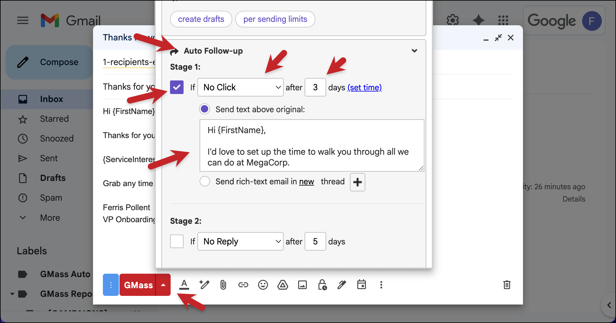 Set up an auto follow-up