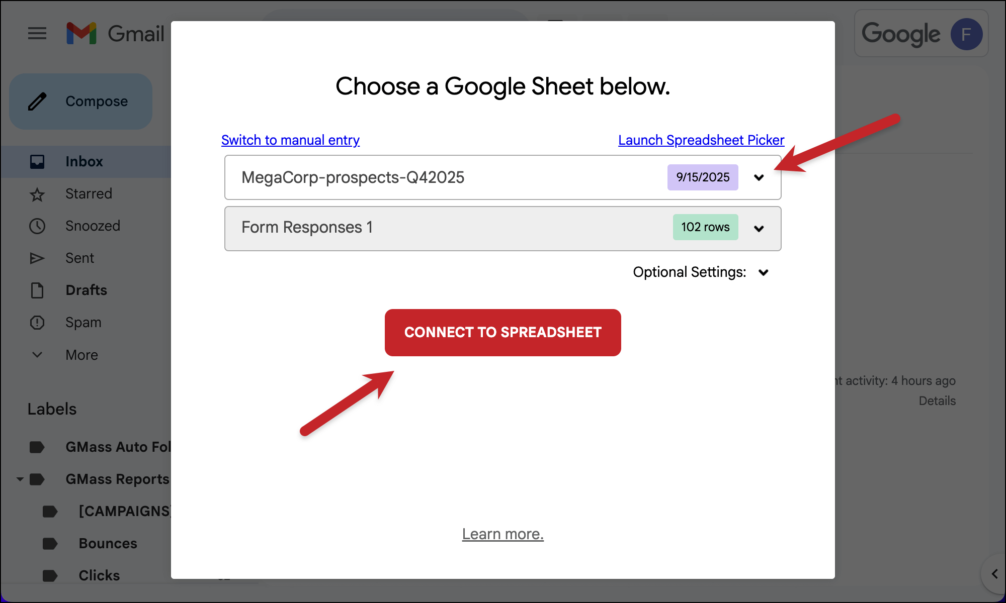 Pick your sheet from the dropdown