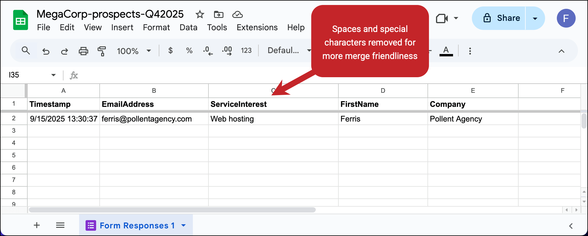 Change the headers on your Google Sheet