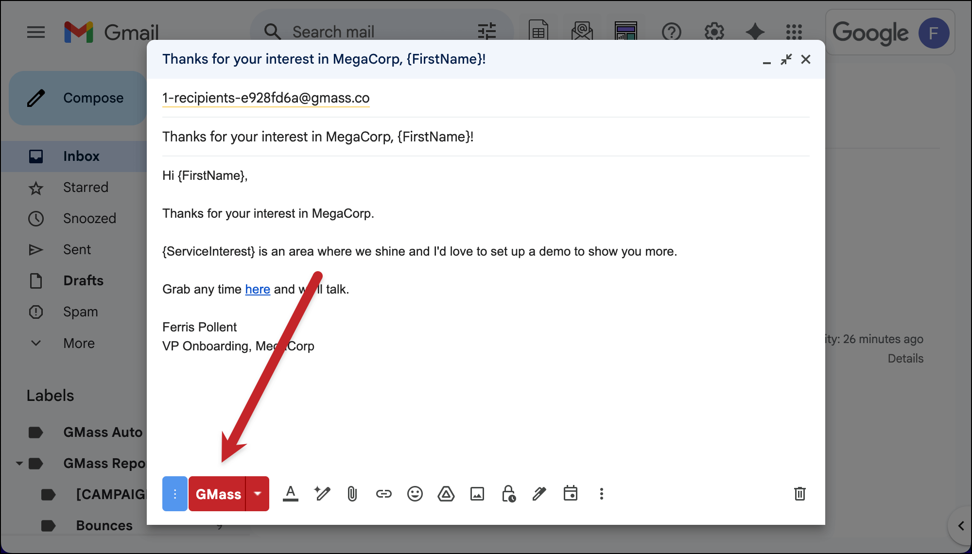 Hit the GMass button to initiate the campaign