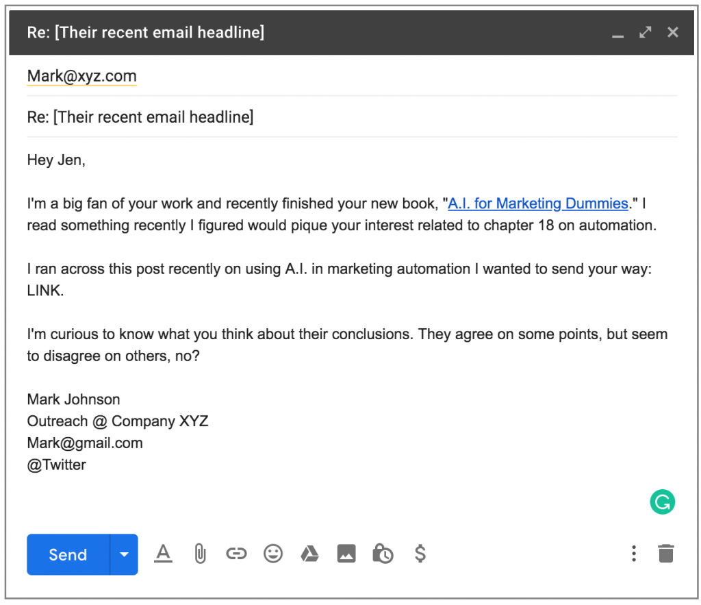Example of a networking email as part of cold email marketing. 