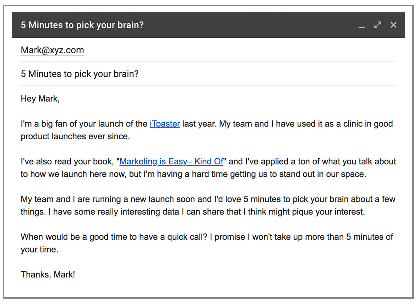 Example of a cold email with excellent use of personalization.