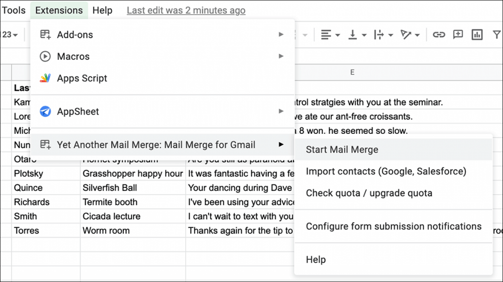 Where to find an add-on in a Google Sheet.