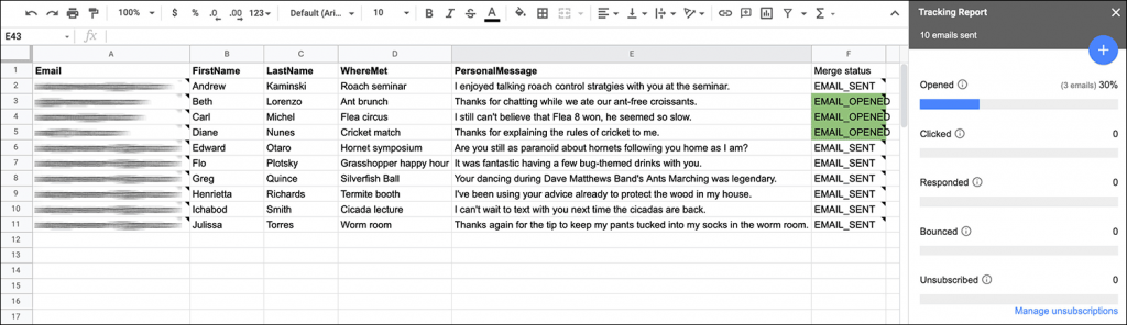 Monitoring your sent emails in a Google Sheet.