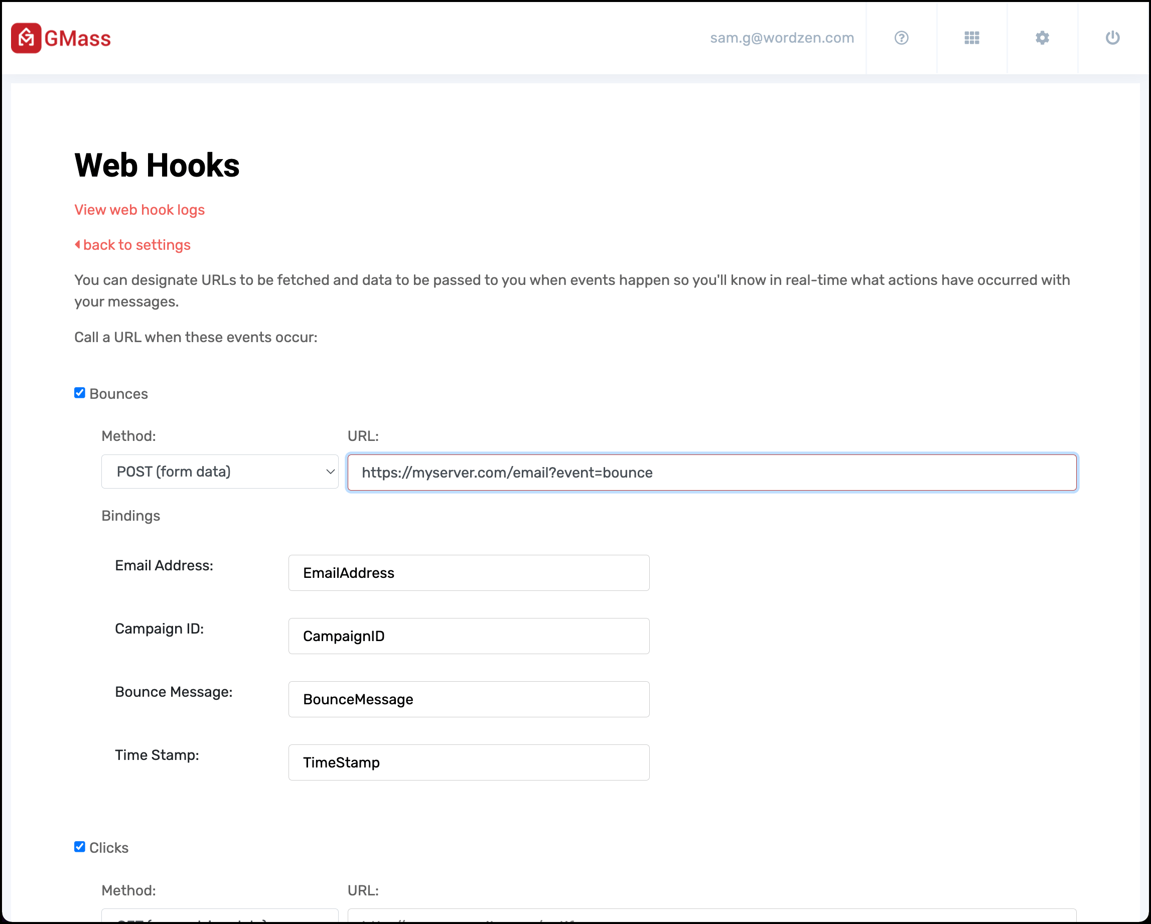 Set up webhooks in the GMass dashboard.