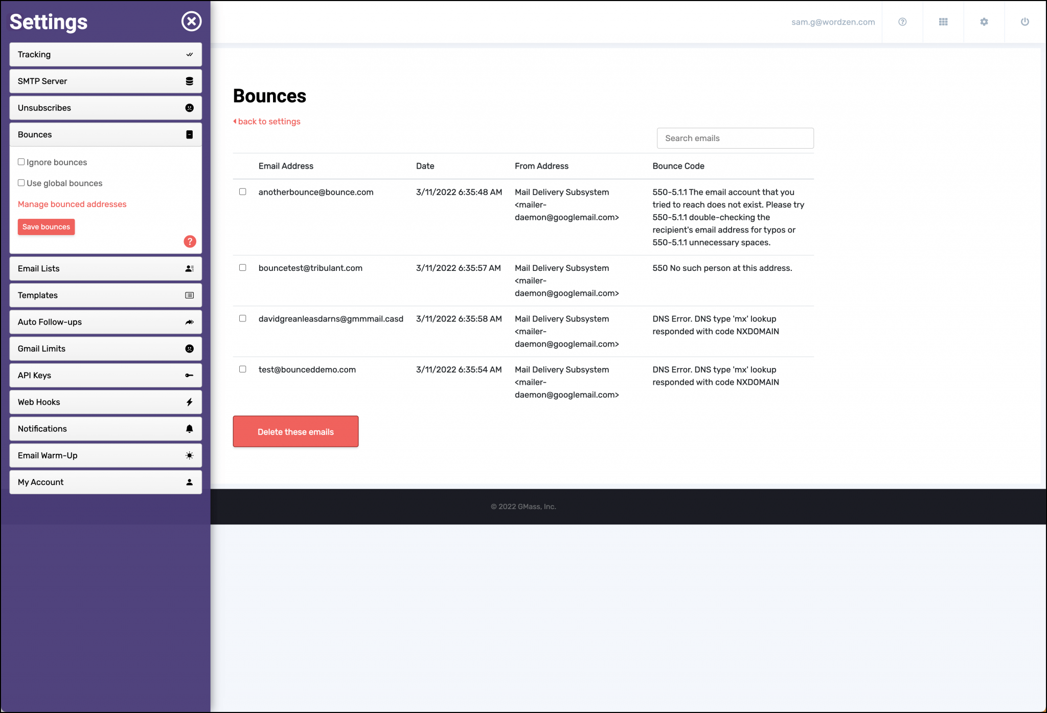 Bounce management in GMass Auto list maintenance, no manual work