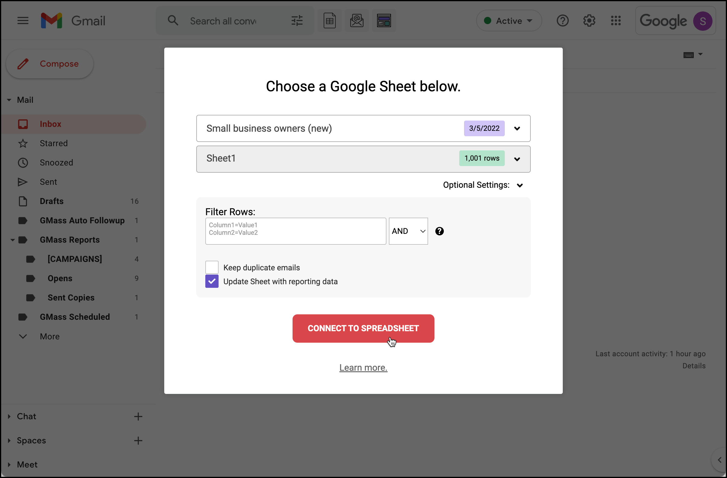 Connect your Google Sheet.