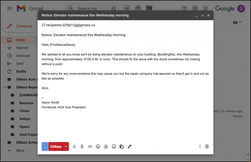 HOA emails easy personalized mass emails to HOA members GMass