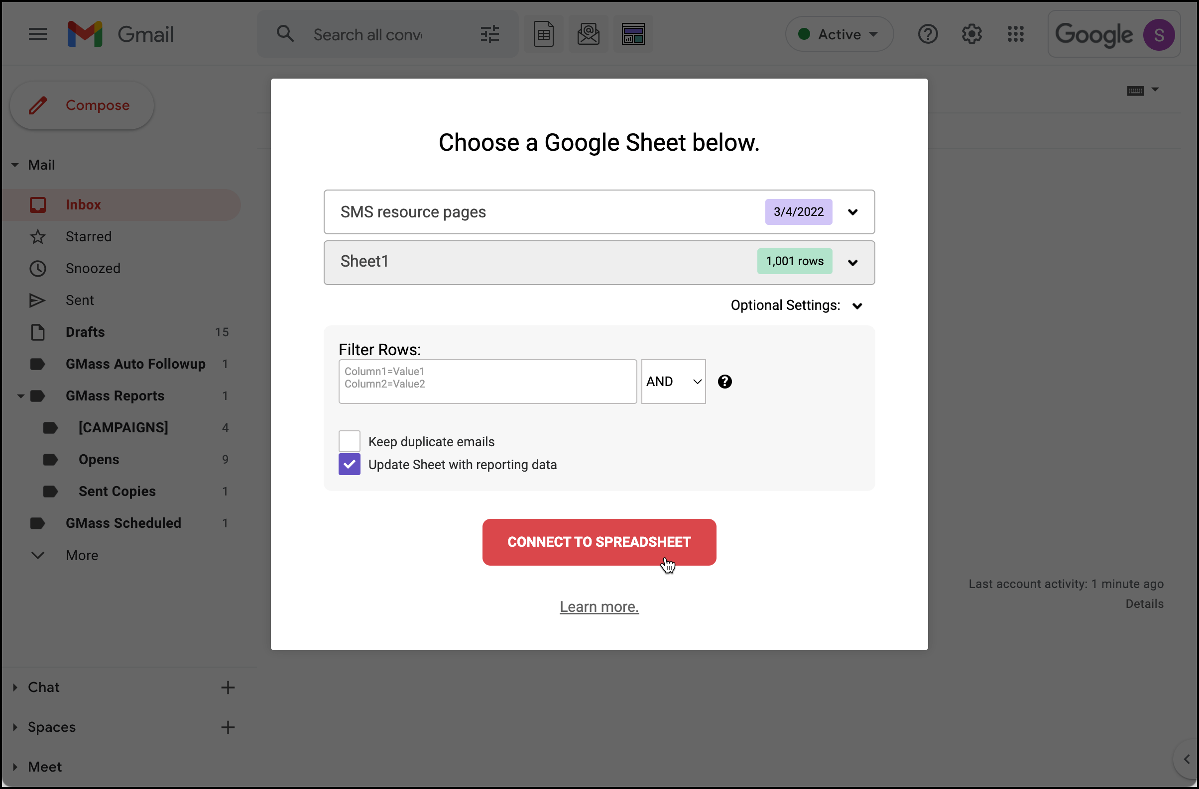 Connect your Google Sheet of prospects to GMass.