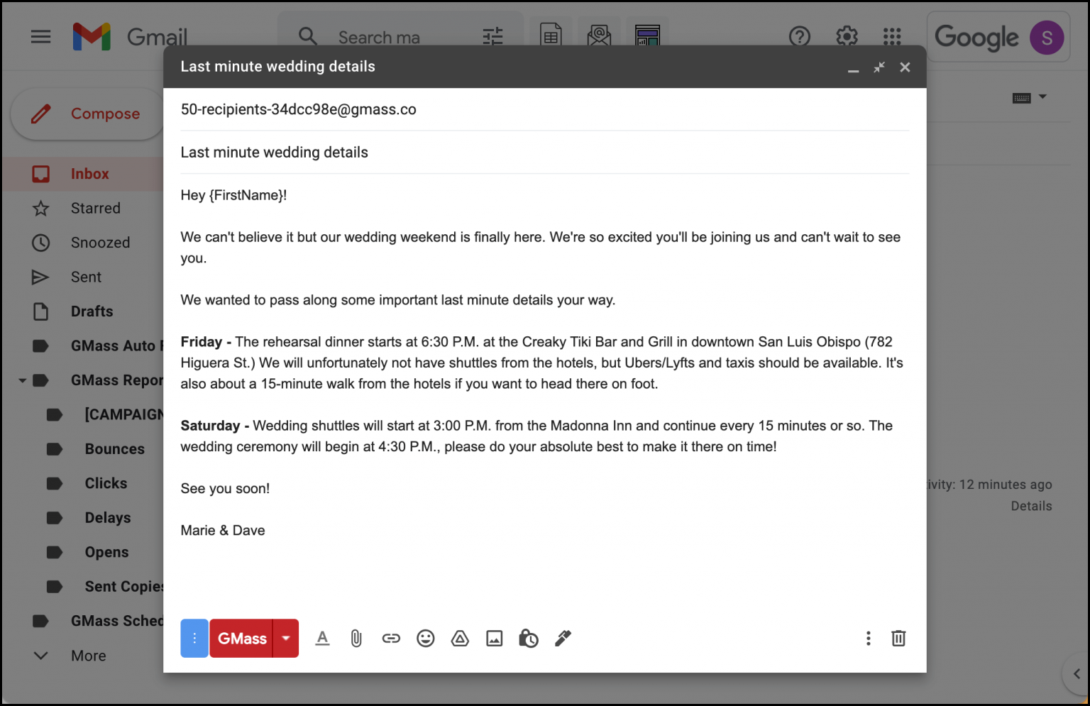 Wedding email simplified (aka how to get married in Gmail) - GMass