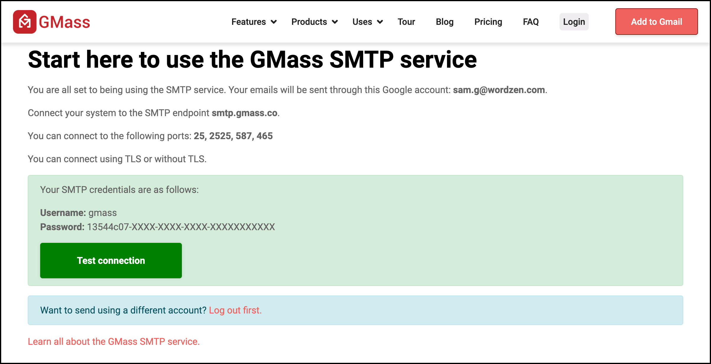 Setting up the GMass SMTP service