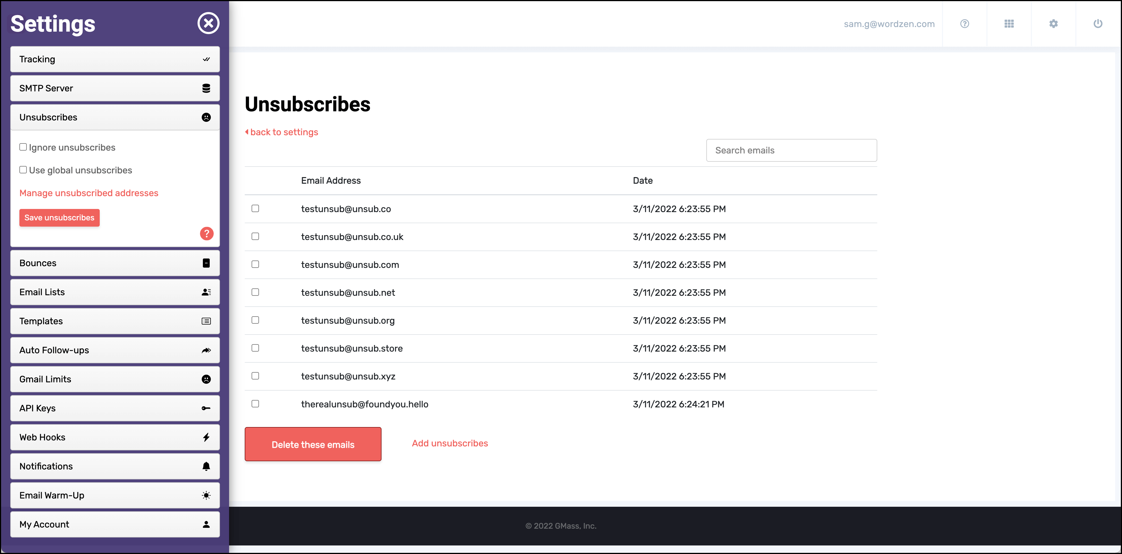 Manage unsubscribes easily in the GMass dashboard.