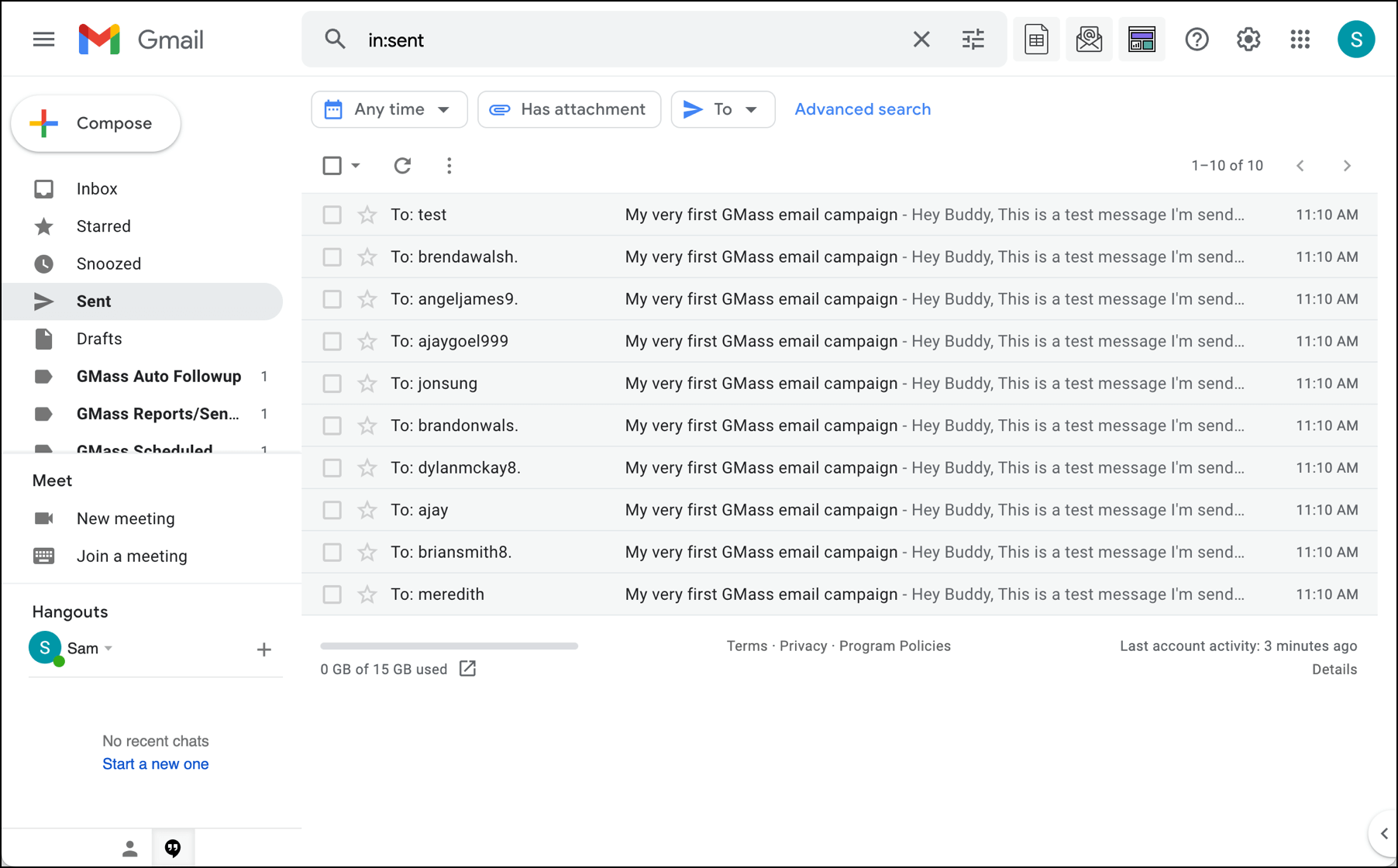 The emails in your Gmail Sent folder