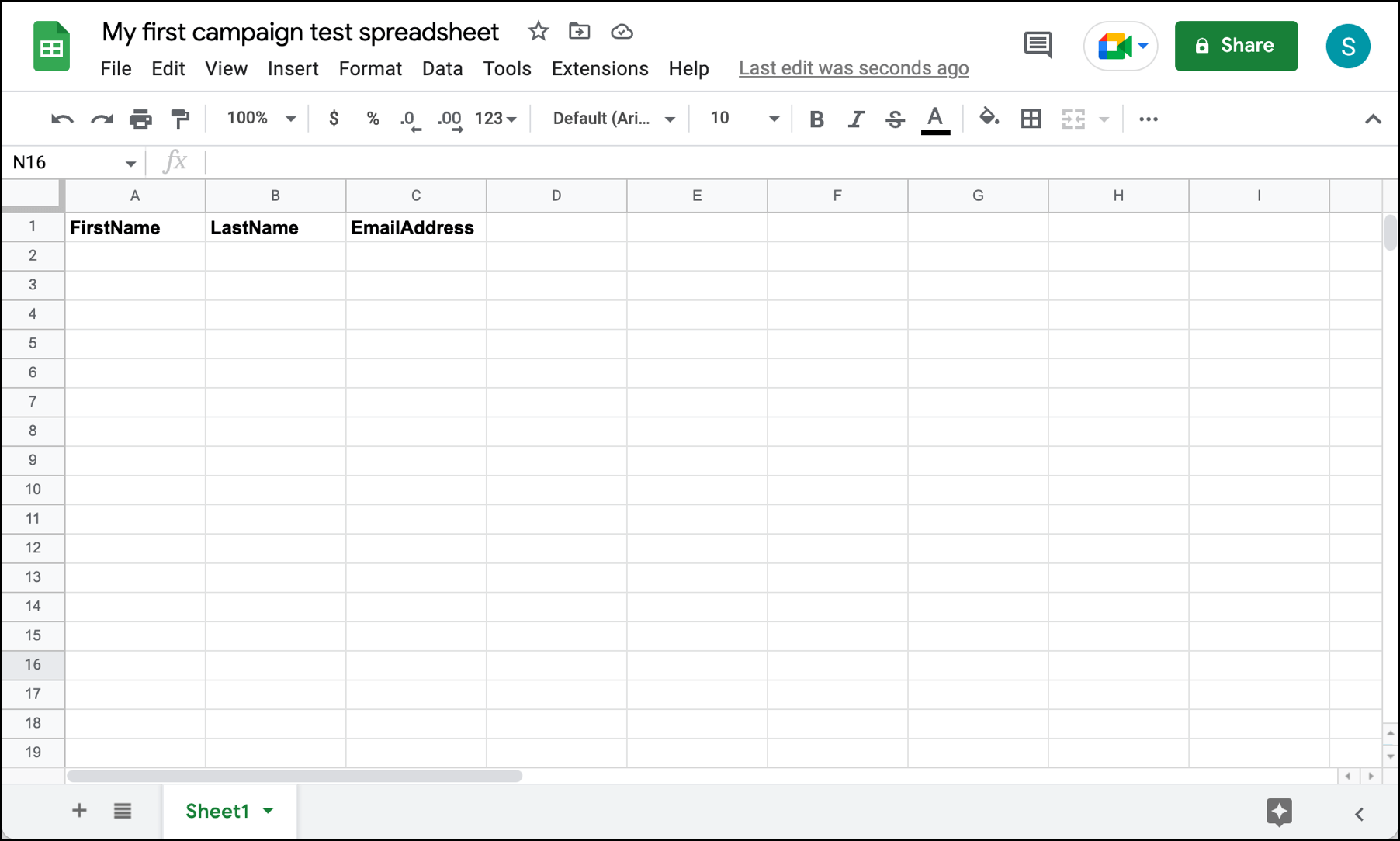 Create a Google Sheet for contacts