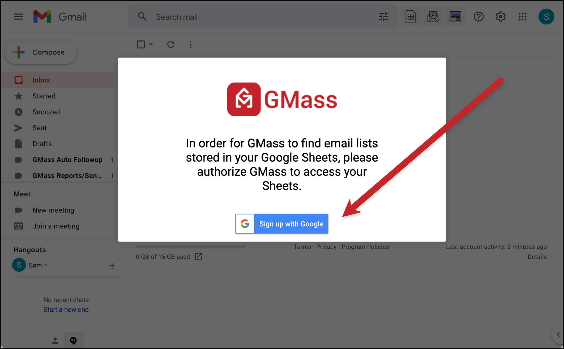 Give GMass Google Sheets permissions
