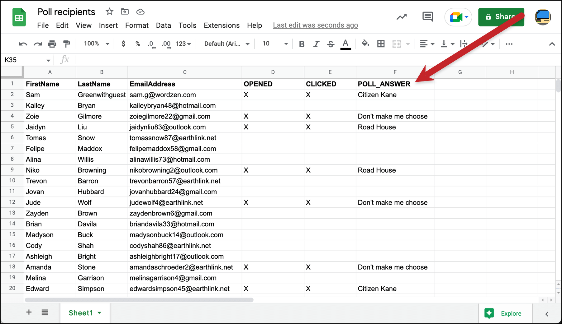 Poll results in your Google Sheet