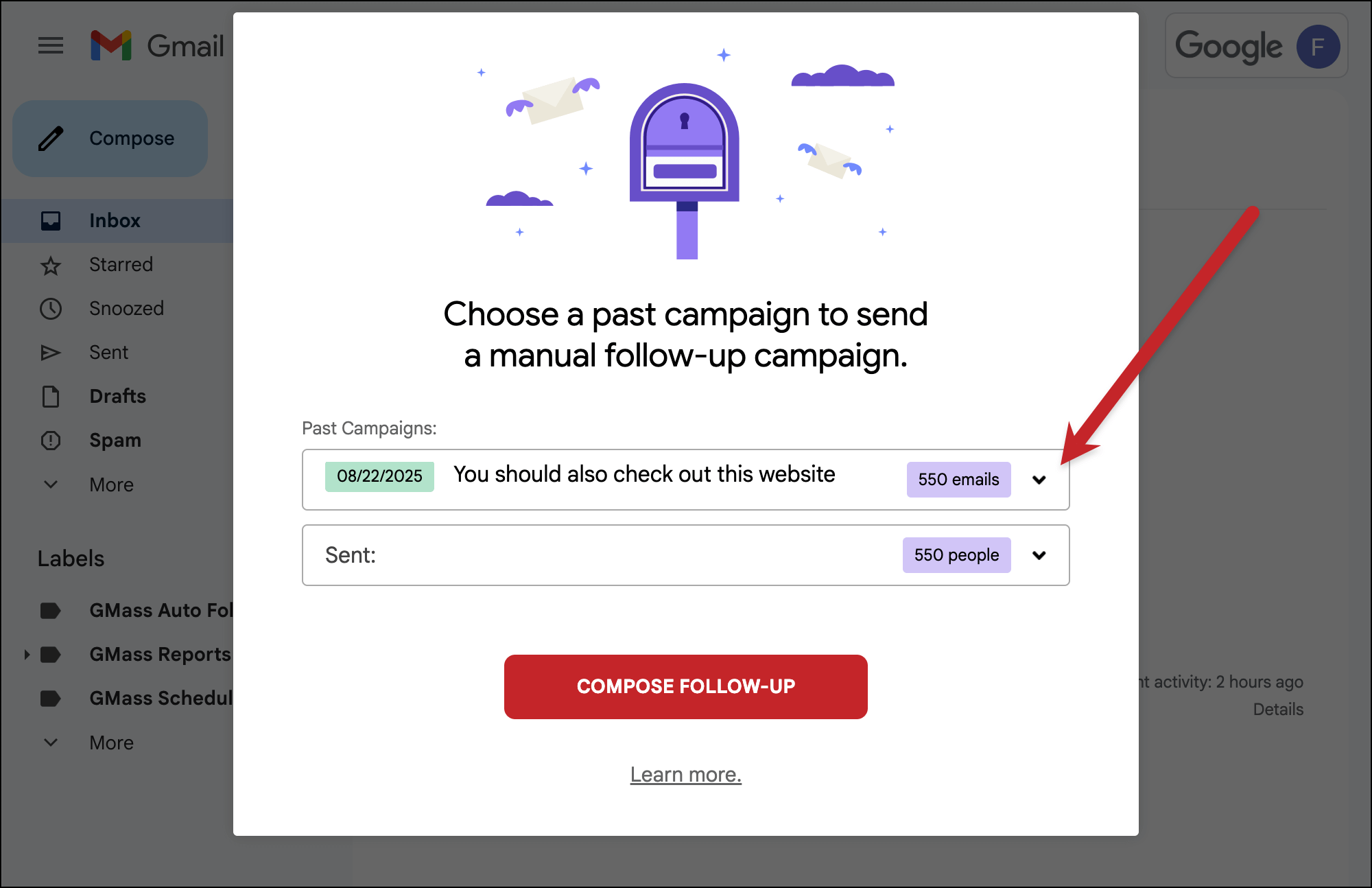 Choose campaign from the dropdown