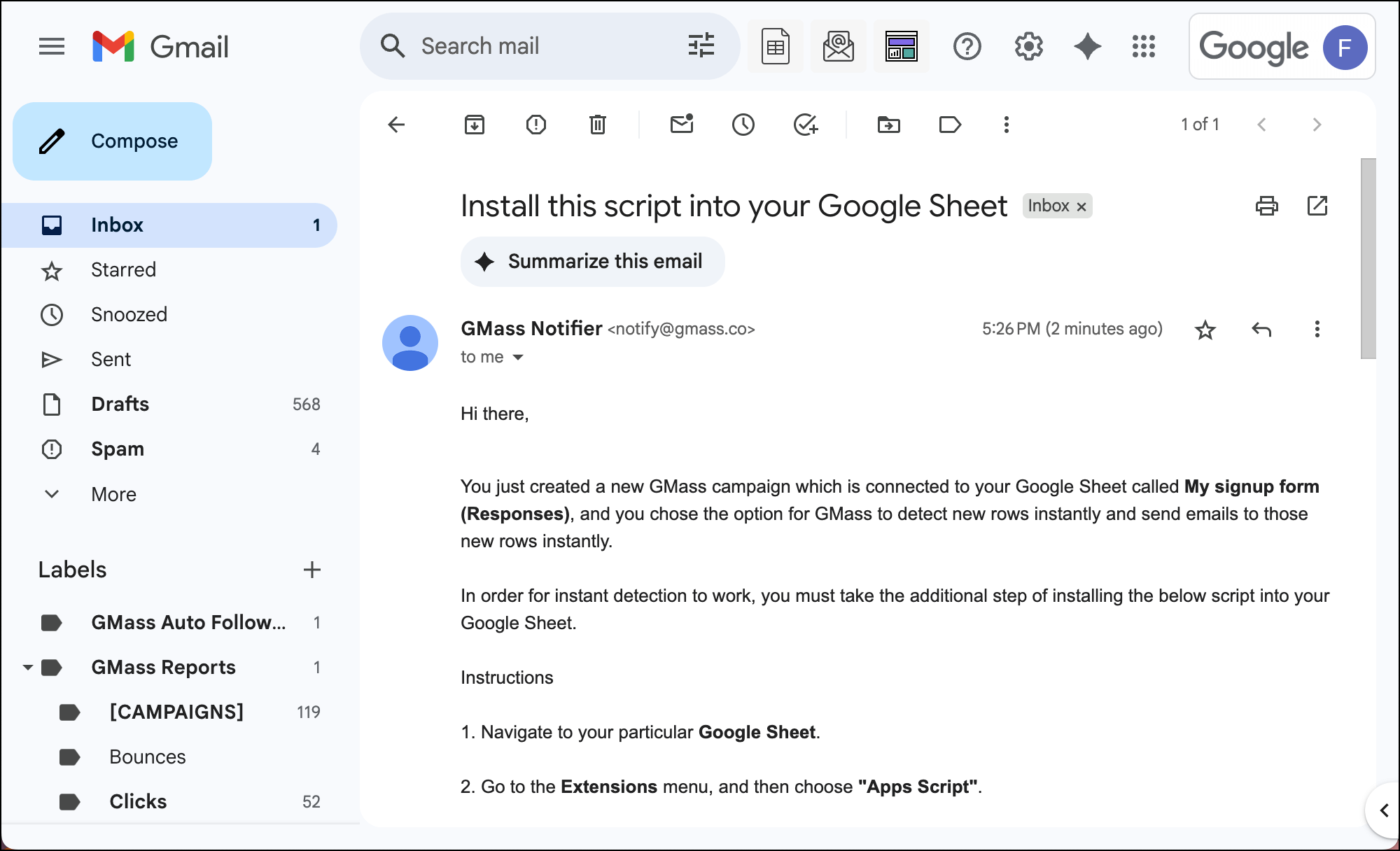 Email to install your script