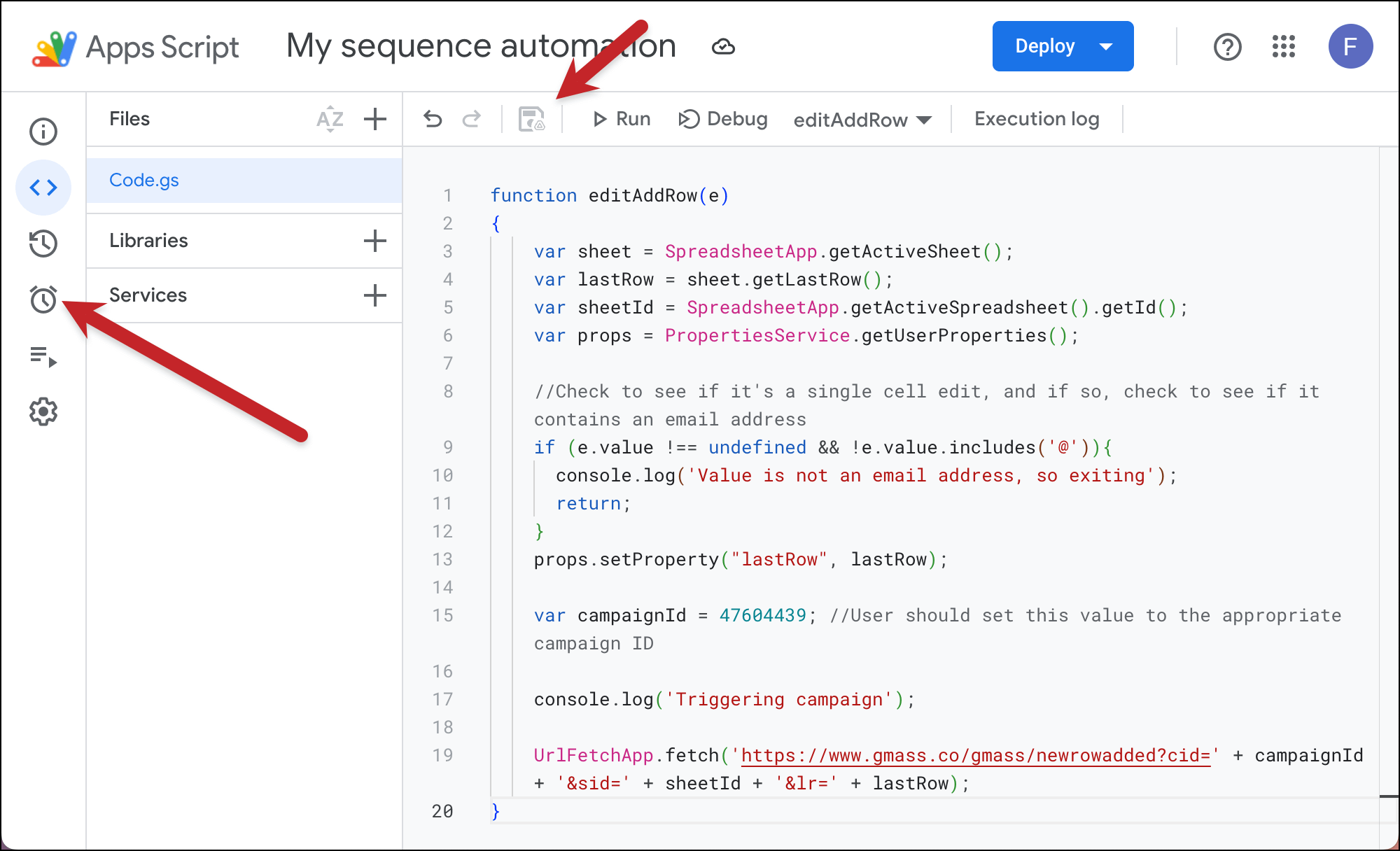 Save and then go to triggers