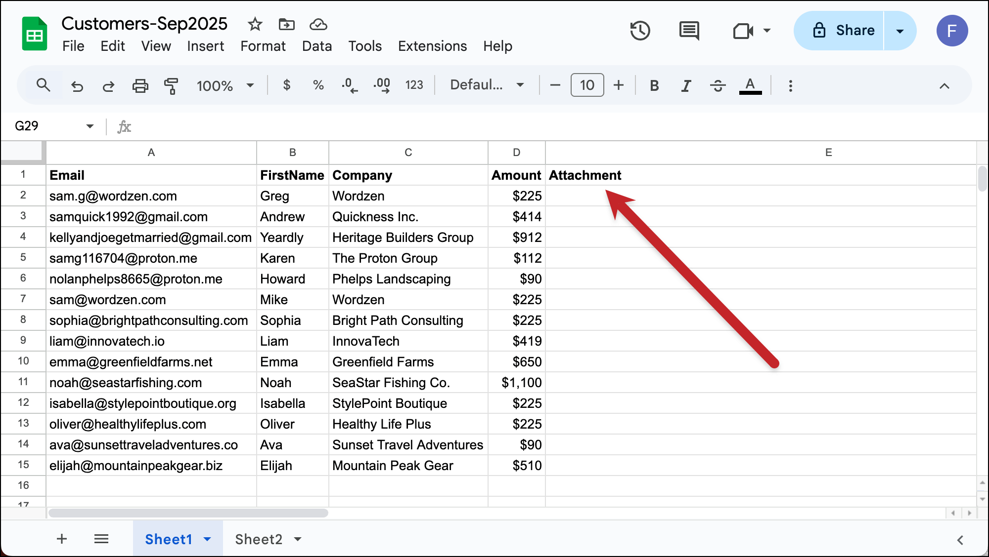 Add a column called Attachment