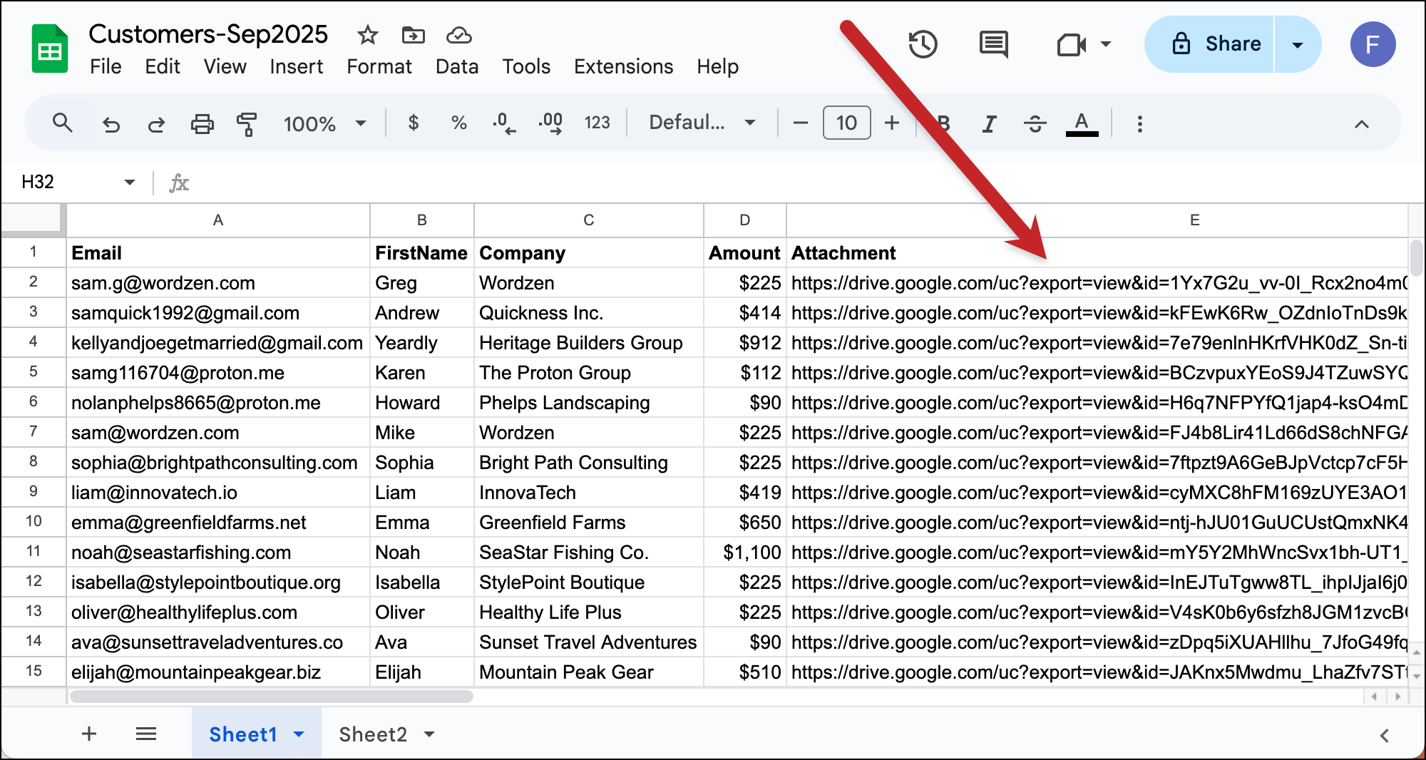 Publicly available URLs in the Google Sheet