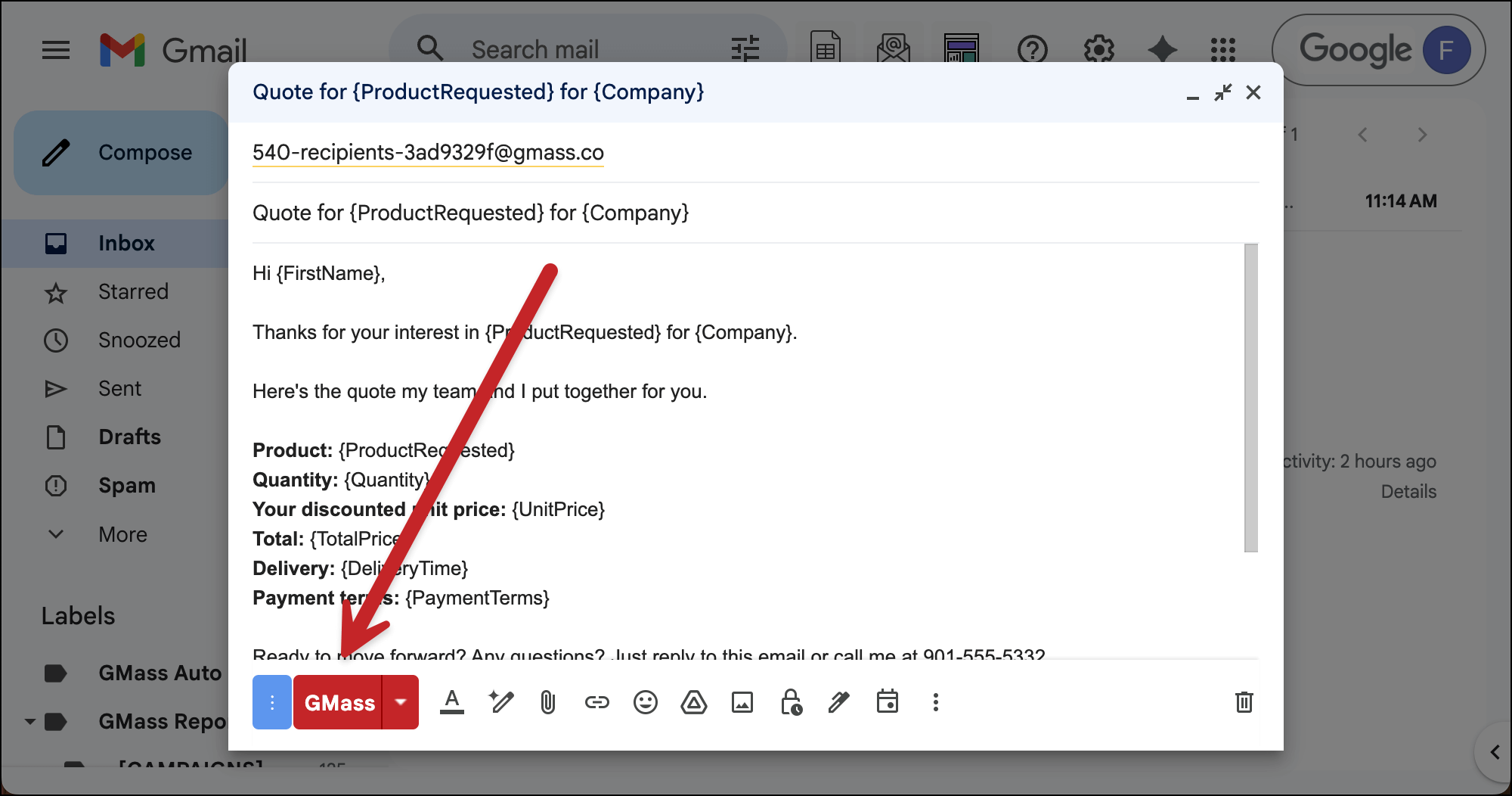 Click the GMass button to send