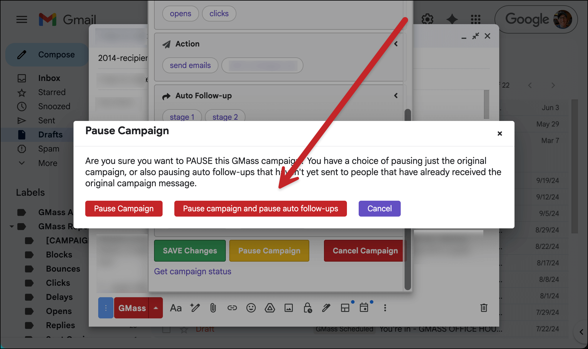 Pause campaign and auto follow-ups
