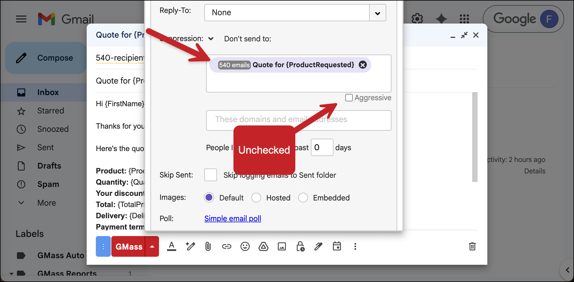 Choose suppression settings